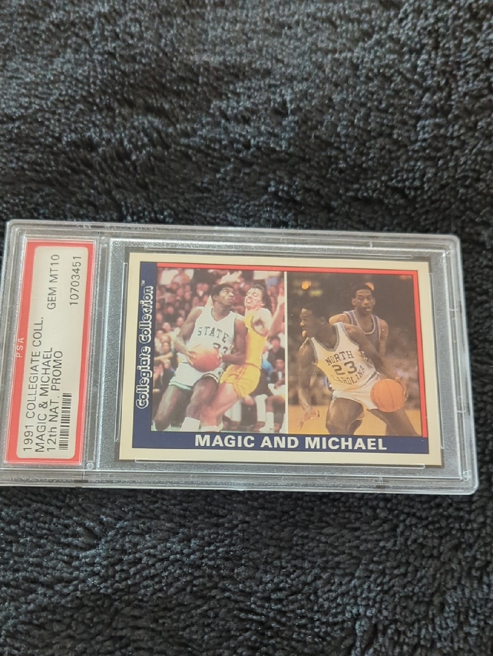 1991 Collegiate Collection Magic and Michael Basketball Card in Clear PSACase SA